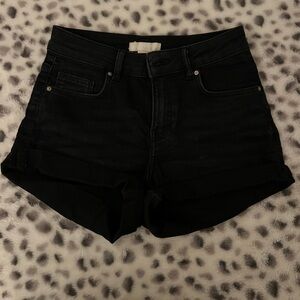 H&M Black Denim High-Rise Cuffed Shorts